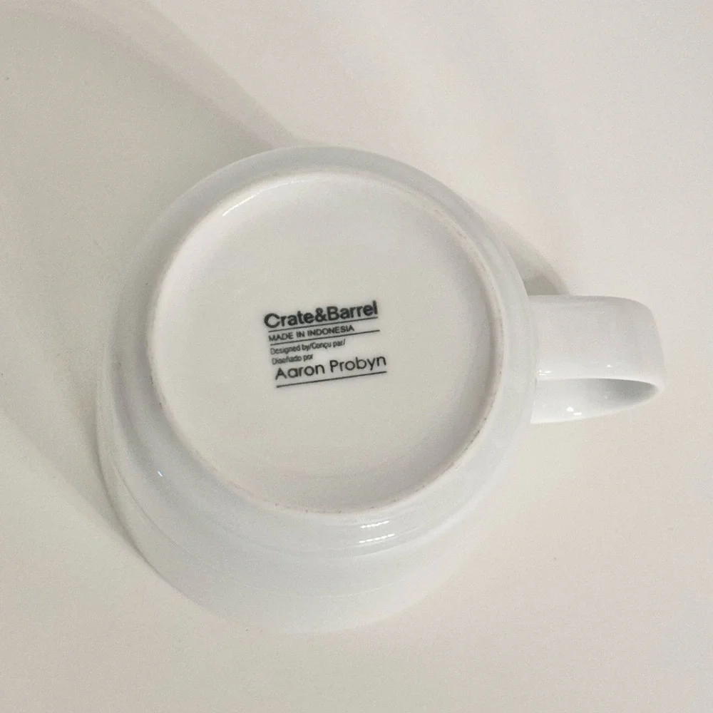 Crate & Barrel WHITE Mug Aaron Probyn Coffee Cup Indonesia Replacement Retired